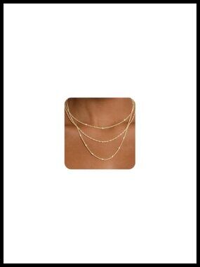 14k Gold Plated Layered Necklace Set for Women Stackable 3 Piece Jewelry Gift